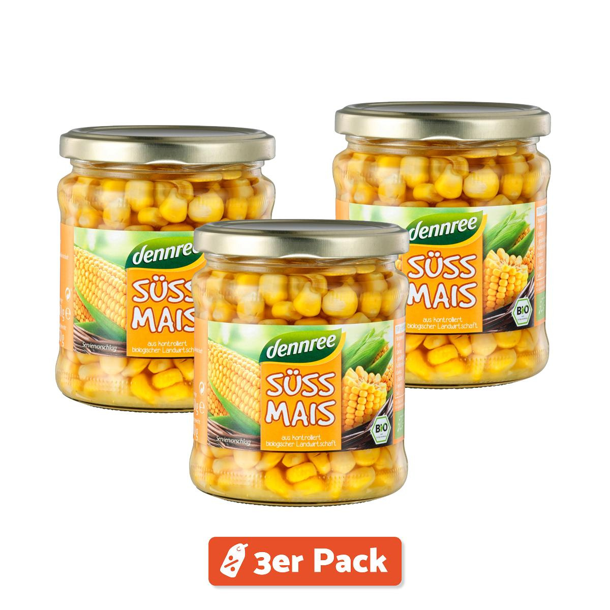 3er Pack dennree Süßmais 330g Glas