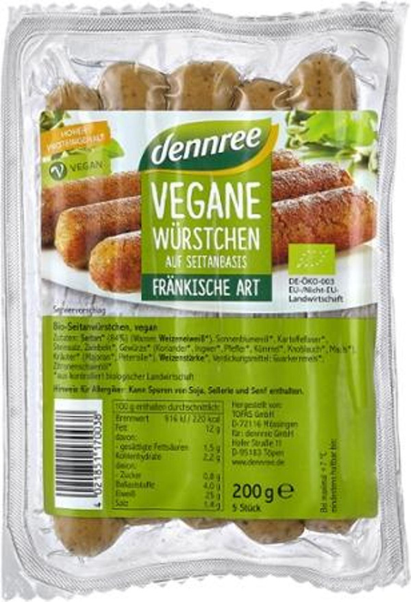 Produktfoto zu dennree Vegane Würstchen Fränkische Art 200g