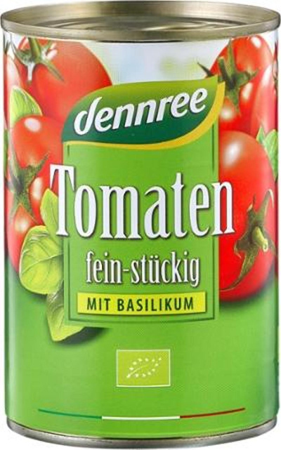 Produktfoto zu dennree Tomaten fein-stückig mit Basilikum 400g