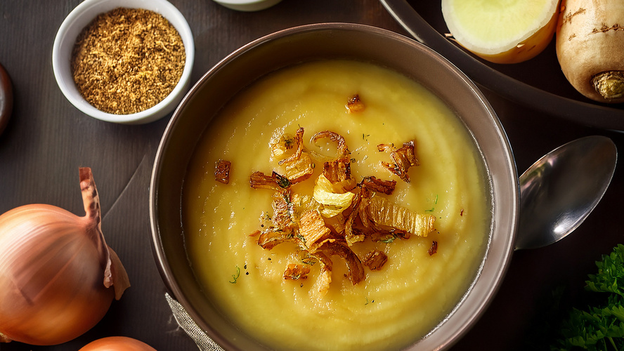 Rezeptbild für Pastinakensuppe mit Röstzwiebeln
