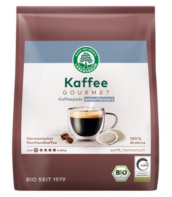 Produktfoto zu Lebensbaum Kaffee Gourmet Pads, entkoffeiniert 125g