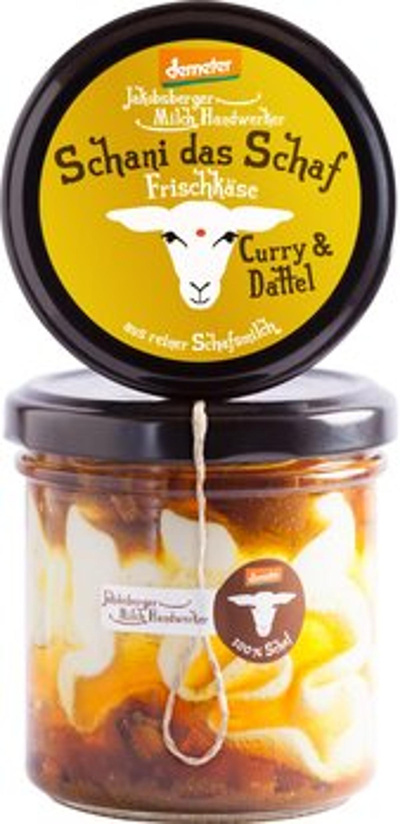 Produktfoto zu Schani das Schaf Frischkäse Curry_Dattel 135g