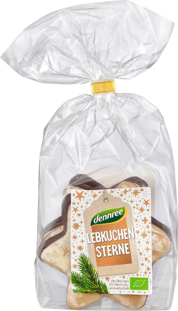 Produktfoto zu dennree Lebkuchen Sterne glasiert mit Zartbitterschokolade 150g