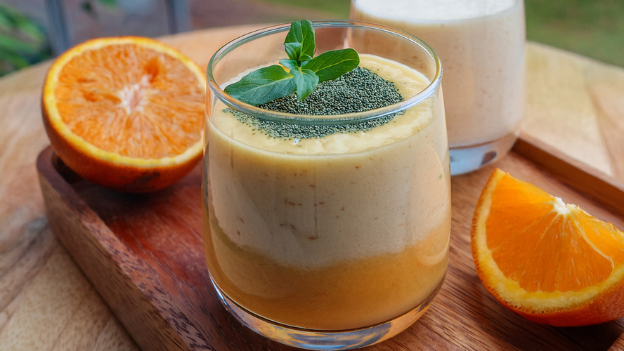 Rezeptbild für Orangenparfait mit Mohnsauce