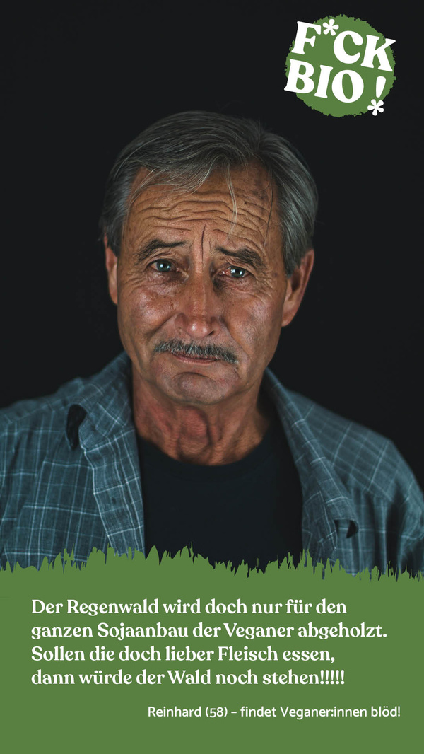 Mann mit Slogan: F*CK BIO