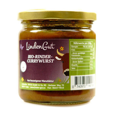 Produktfoto zu Lindengut Schwein und Rind Currywurst im Glas 400ml