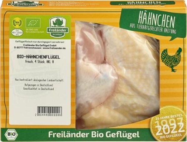Produktfoto zu Freiländer Bio Geflügel Hähnchenflügel 4 Stück ca. 400g