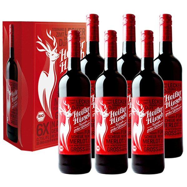 Produktfoto zu Kiste Glühwein Heißer Hirsch rot 6x0,75L