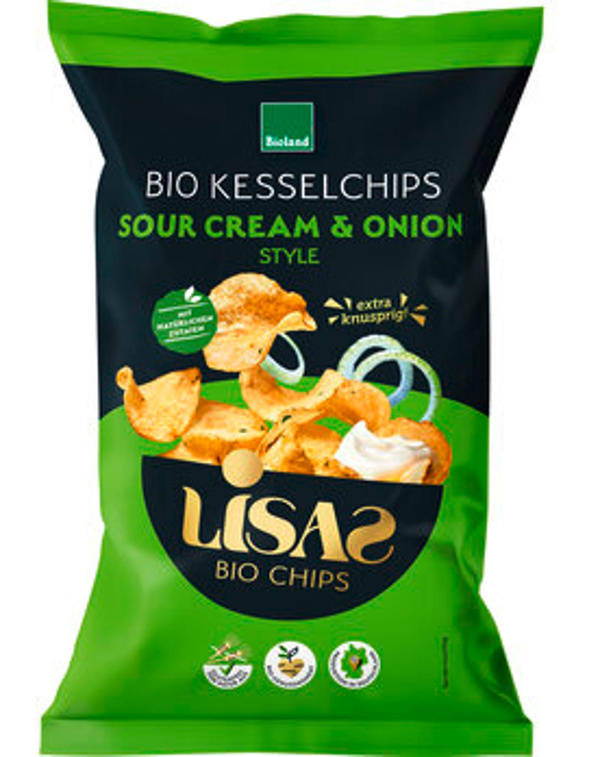 Produktfoto zu Lisas Bio-Kesselchips Sauerrahm & Zwiebel 115g