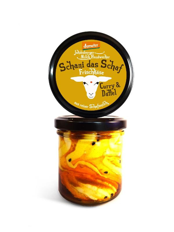 Produktfoto zu Schani das Schaf Frischkäse Curry_Dattel 135g