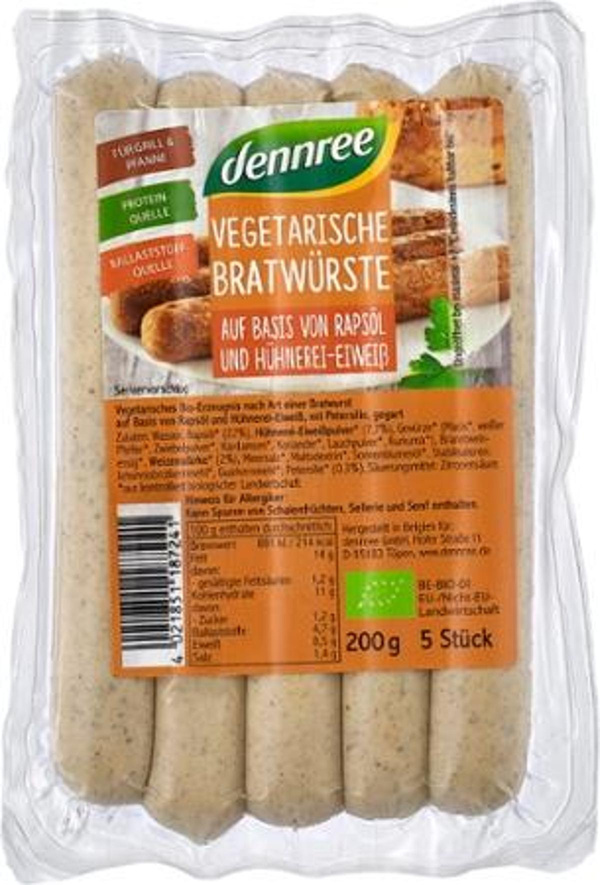 Produktfoto zu dennree vegetarische Bratwurst 200g