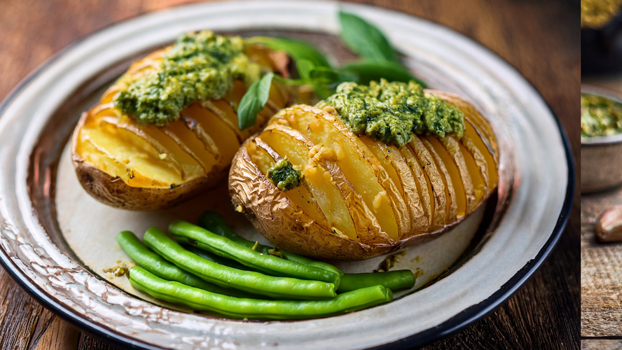 Rezeptbild für Gratinierte Kartoffeln mit Pesto-Bohnen