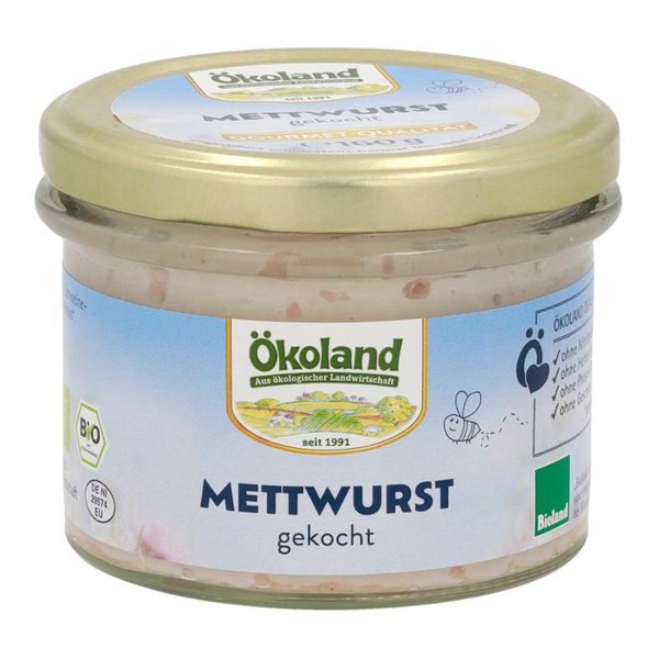 Produktfoto zu Ökoland Mettwurst Schwein 160g Glas