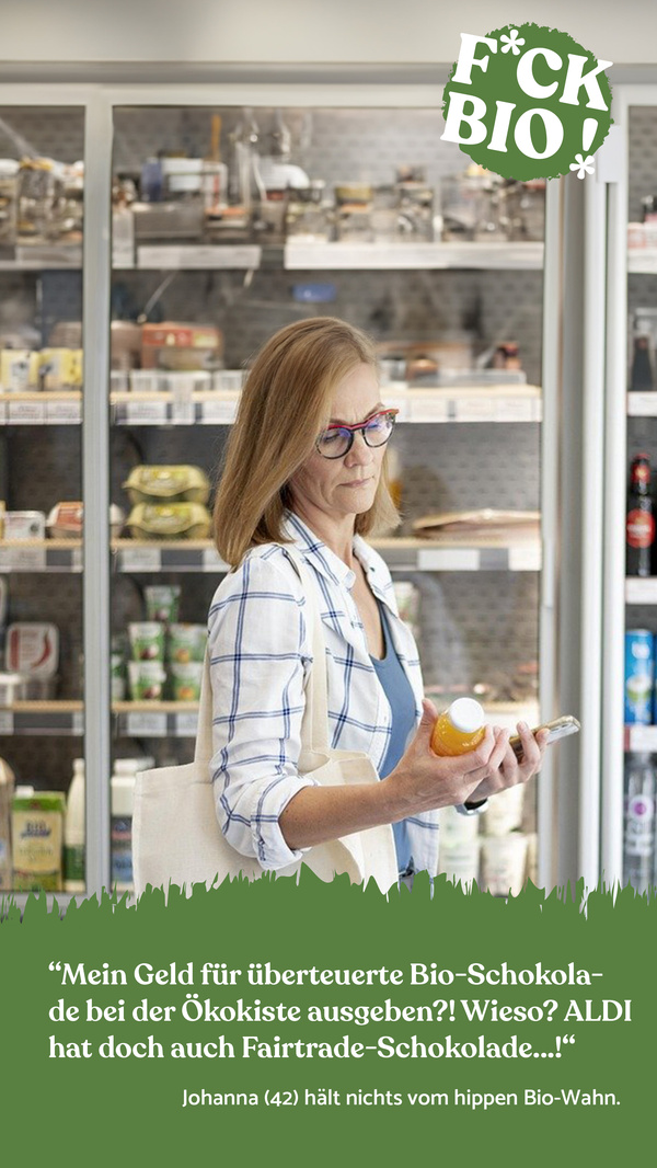 Frau mit Slogan: F*CK BIO