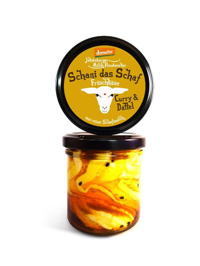 Produktfoto zu Schani das Schaf Frischkäse Curry_Dattel 135g