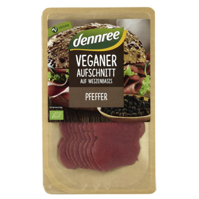 Produktfoto zu dennree veganer Aufschnitt aus Weizenbasis mit Pfeffer 90g
