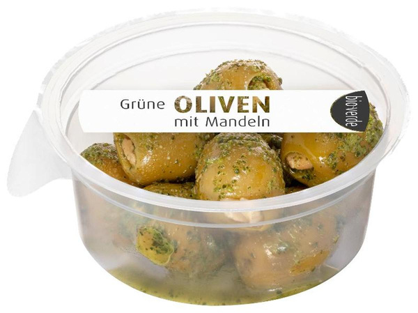 Produktfoto zu Bioverde Grüne Oliven mit Mandeln, mariniert 80g