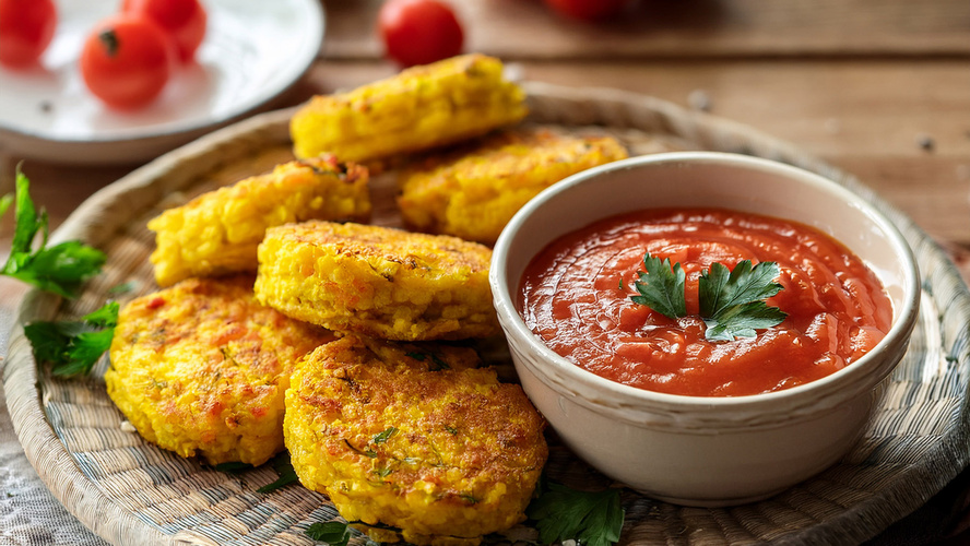Rezeptbild für Maisküchlein mit Tomaten Dip