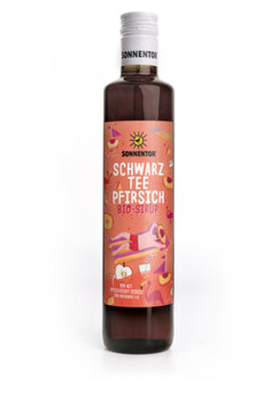 Produktfoto zu Sonnentor Schwarztee Pfirsich Eistee Sirup 500ml
