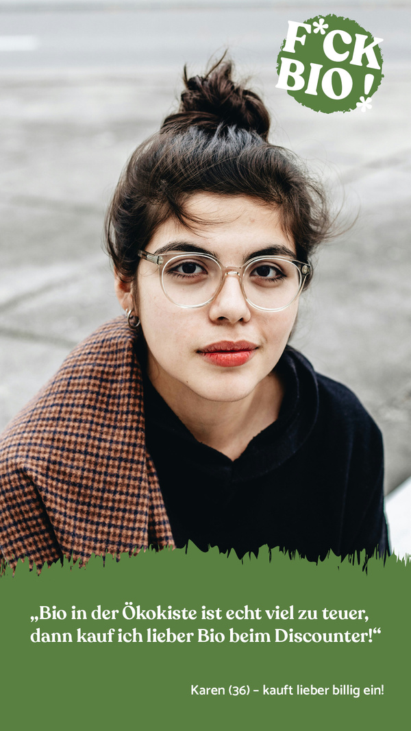 Frau mit Slogan: F*CK BIO