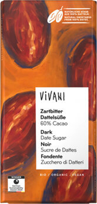 Produktfoto zu Vivani Zartbitter Dattelsüße 80g