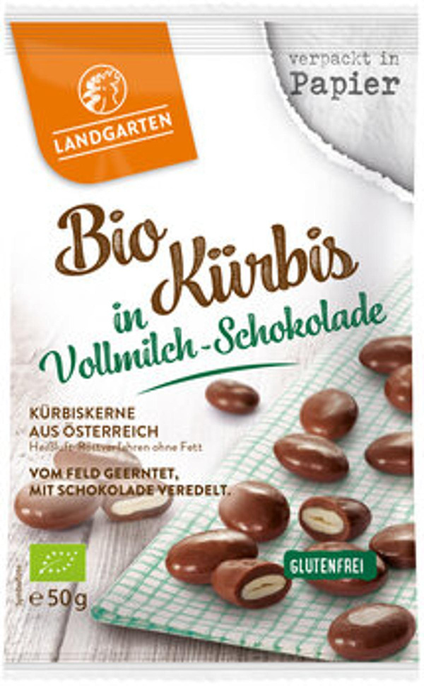 Produktfoto zu Landgarten Kürbiskerne in Vollmilch Schokolade 50g