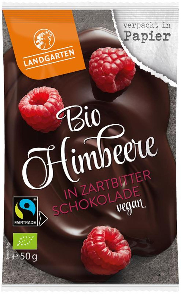 Produktfoto zu Landgarten Himbeere in Zartbitter Schokolade 50g