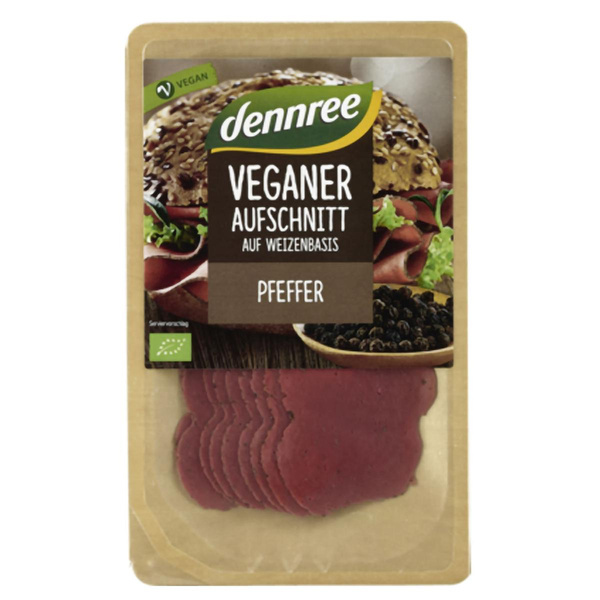 Produktfoto zu dennree veganer Aufschnitt aus Weizenbasis mit Pfeffer 90g