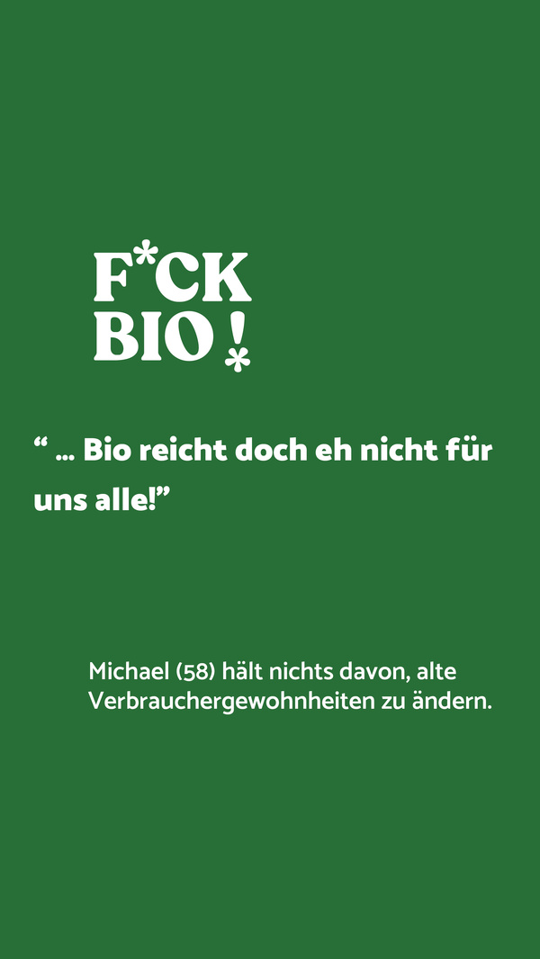 Grüne Farbkachel mit Text: Bio reicht doch eh nicht für uns alle