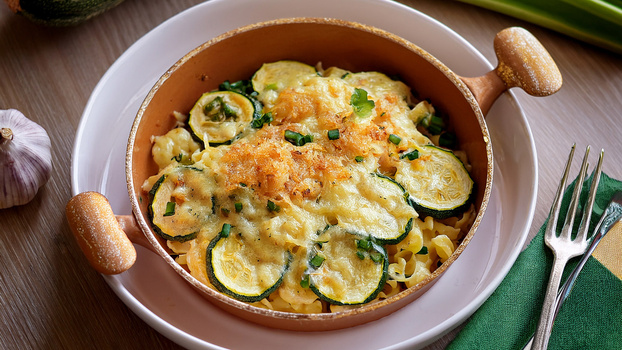 Rezeptbild für Zucchini mit Käse-Spätzle-Deckel