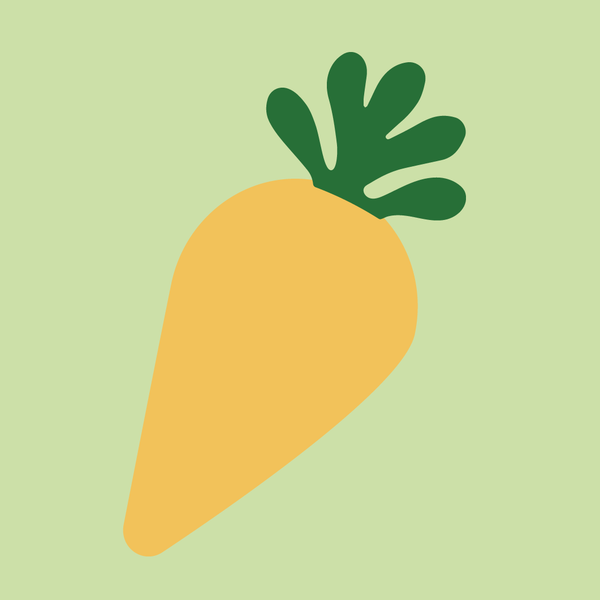 KI generiert: Das Bild zeigt eine stilisierte Illustration einer gelben Karotte mit grünem Blattwerk auf einem hellgrünen Hintergrund. Der Hauptinhalt ist die minimalistische Darstellung der Karotte.