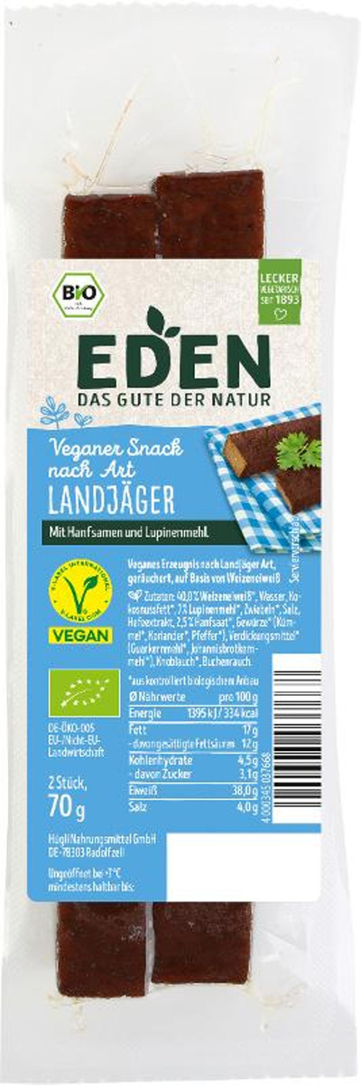 Produktfoto zu Eden veganer Snack Landjäger Art 70g