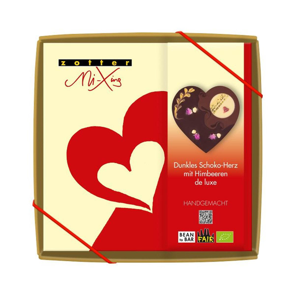 Produktfoto zu Zotter Dunkles Schoko-Herz mit Himbeeren de Luxe 100g