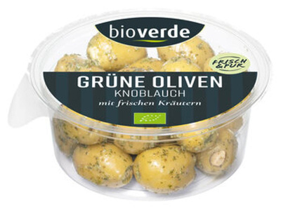 Produktfoto zu Bioverde Grüne Oliven mit Knoblauch 150g