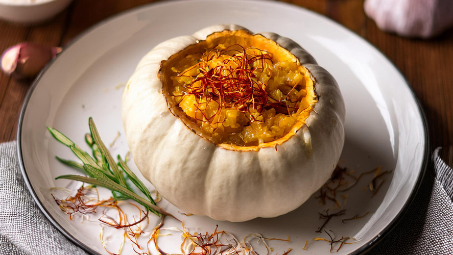 Rezeptbild für Gefüllter Ufo Kürbis mit gebackenem Livarot