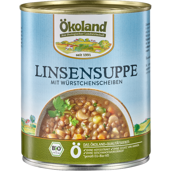 Produktfoto zu Ökoland Große Dose Linsensuppe mit Wurst 800 ml