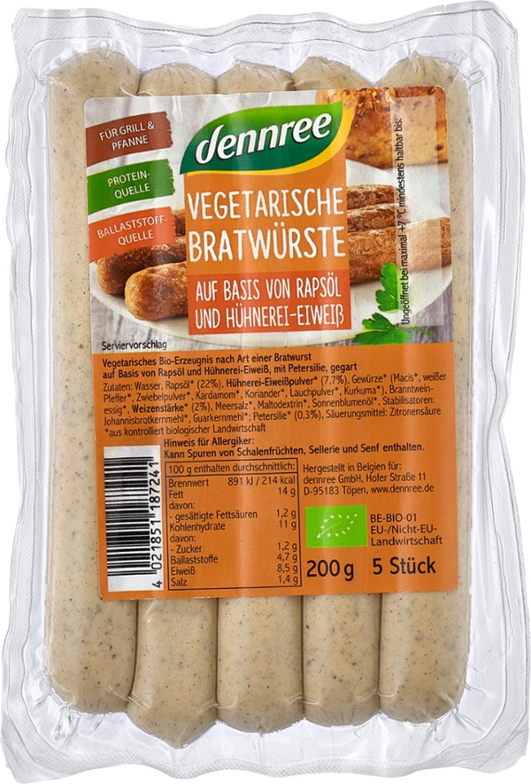 Produktfoto zu dennree vegetarische Bratwurst 200g